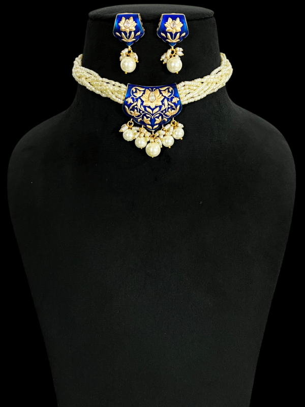 Multi Layered Pearl Beaded Handmade Lotus Enamel (Painting) Bollywood Wedding Party Chic Jewellery Set