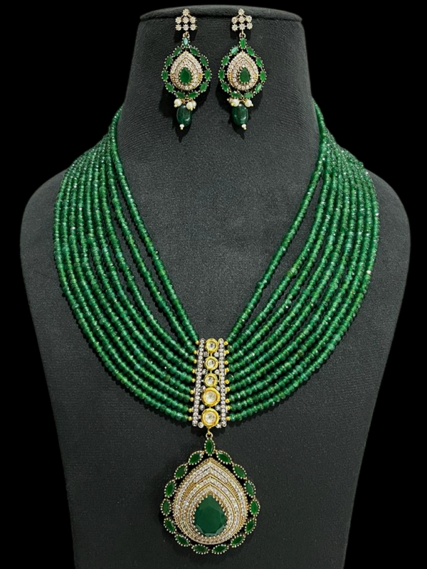 Premium Multi Layered Beaded American Dimond (CZ)  Pendant Necklace Set
