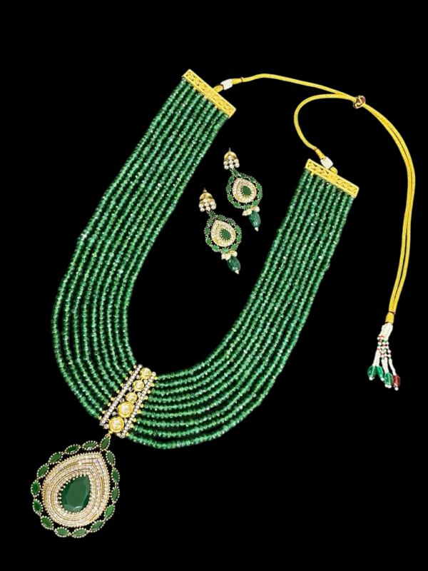 Premium Multi Layered Beaded American Dimond (CZ)  Pendant Necklace Set - Image 2