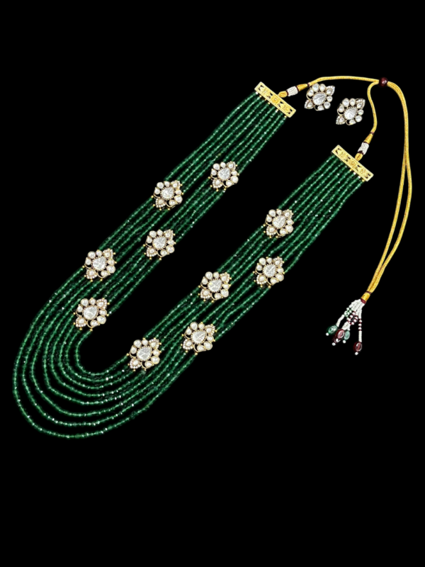 Multi Layered Beaded Kundan Polki Bollywood Style Jewellery Set With Stud Earring - Image 2