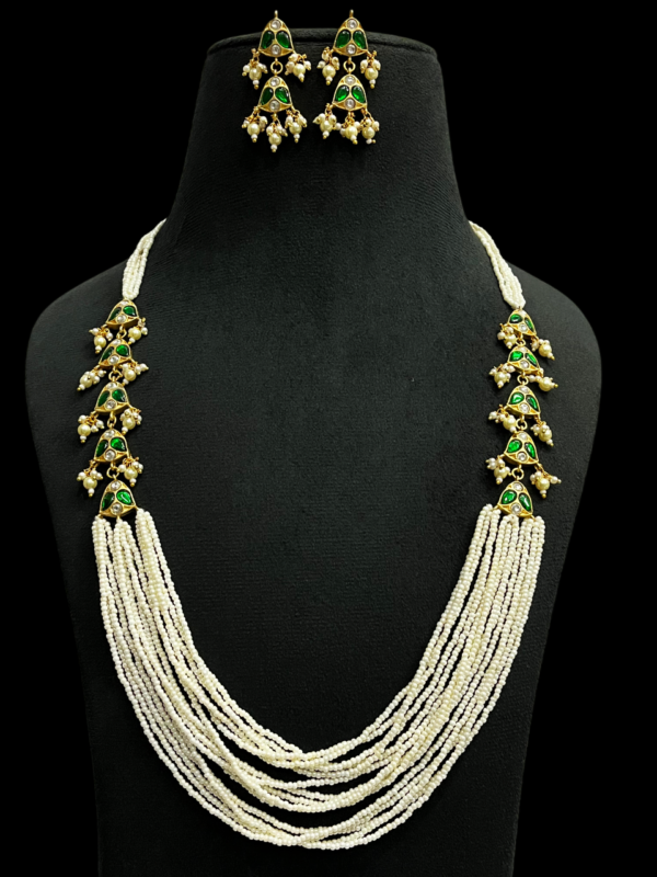 Elegant Multi Layered Faux Pearl Beaded Pachi Kundan Jadau Leaf Jewellery Set