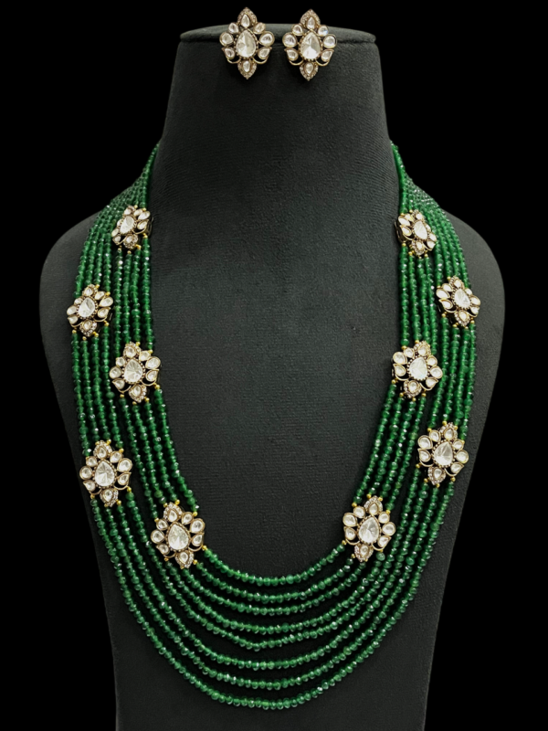 Multi Layered Beaded Kundan Polki Bollywood Style Jewellery Set With Stud Earring