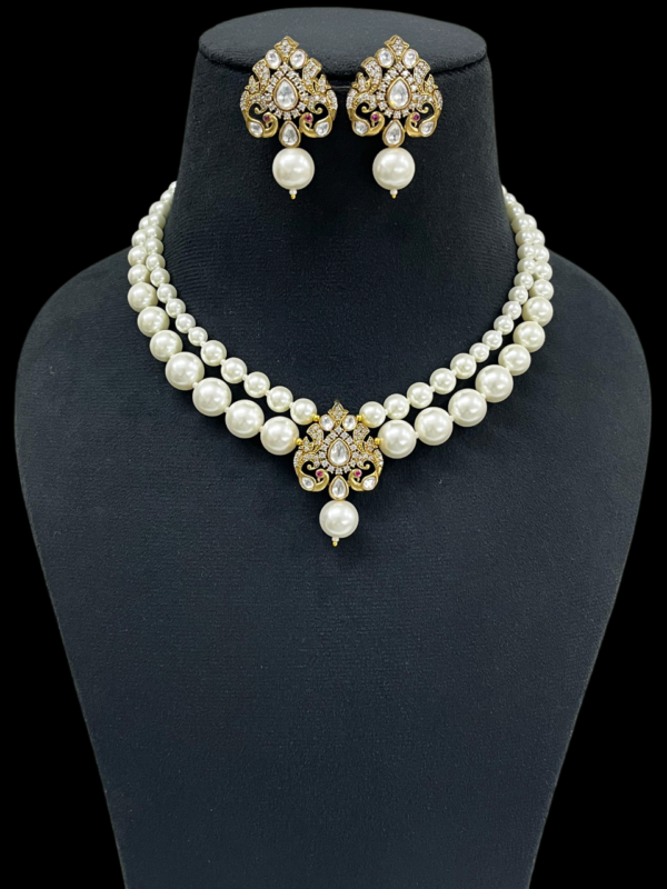 Premium Necklace For Women Pearl American Dimond (CZ) Kundan Polki Choker Pendant Jewellery Set