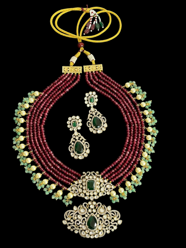 Multi Layered Beaded American Dimond (CZ) Premium Pendant Necklace Set - Image 2