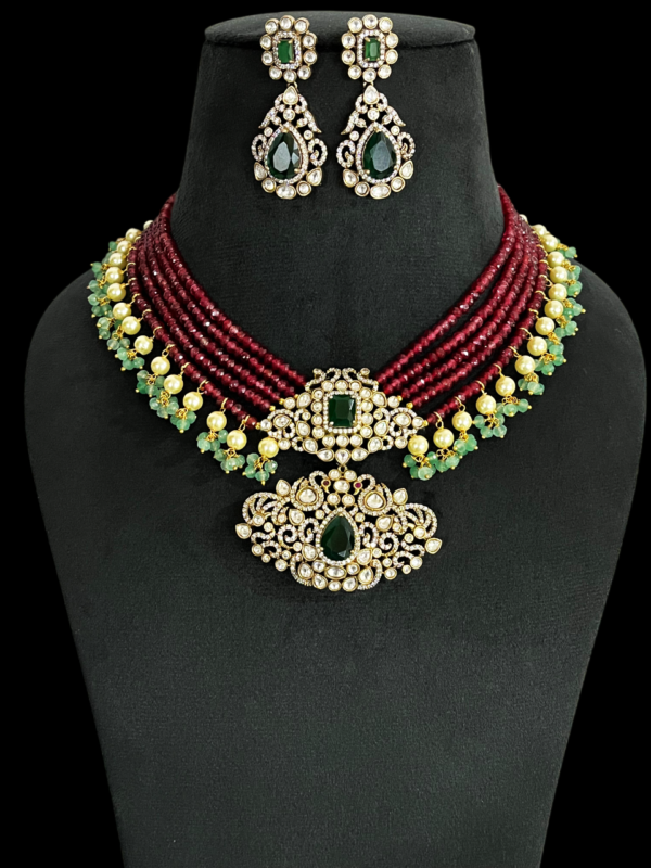 Multi Layered Beaded American Dimond (CZ) Premium Pendant Necklace Set