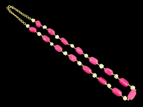 Premium Single Layered Gold Plated Pearl Onyx Beaded Jewellery Mala - Image 2