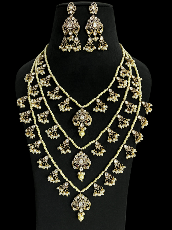 Premium Multi Layered Pearl Beaded Kundan CZ Queen Rani Haar For Stylish Women