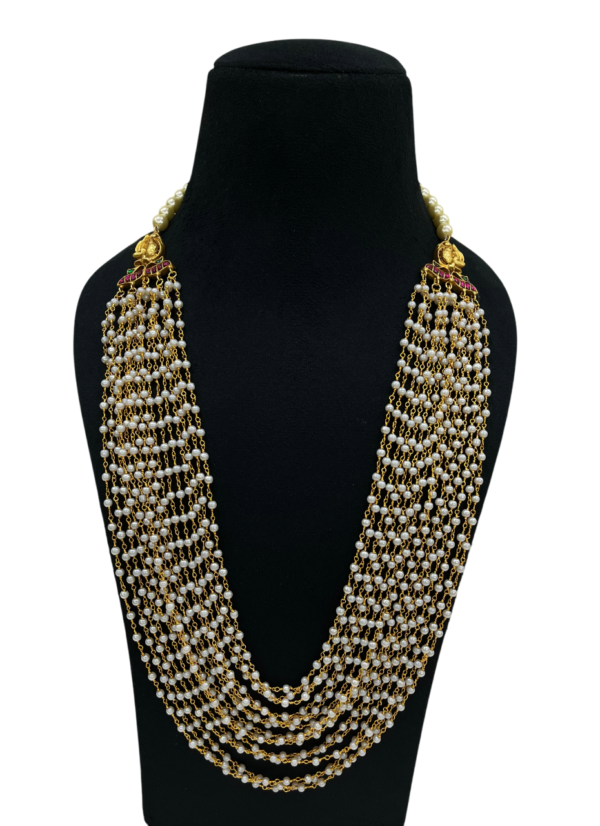 Multi Layered Faux Pearl Beads Long Necklace Jewellery Mala Gift For Stylish women - Image 2