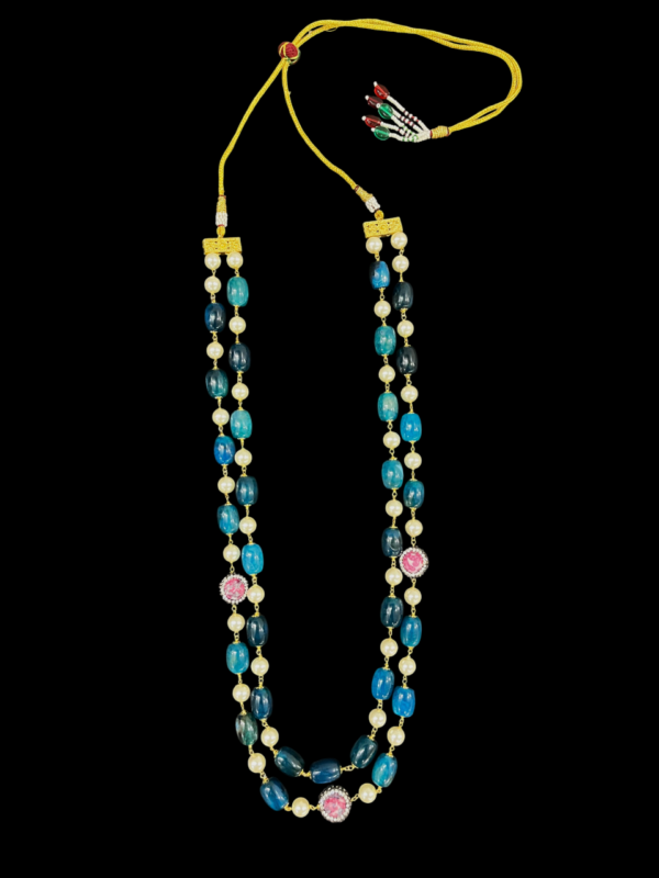 Elegant Double Strand Pearl and Blue Agate Necklace Fashion Statement Jewellery for Women - Image 2