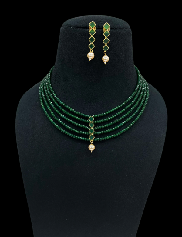 Premium Multi Layerd Beaded Necklace Set with Pearl Pendant and Earrings - Image 2