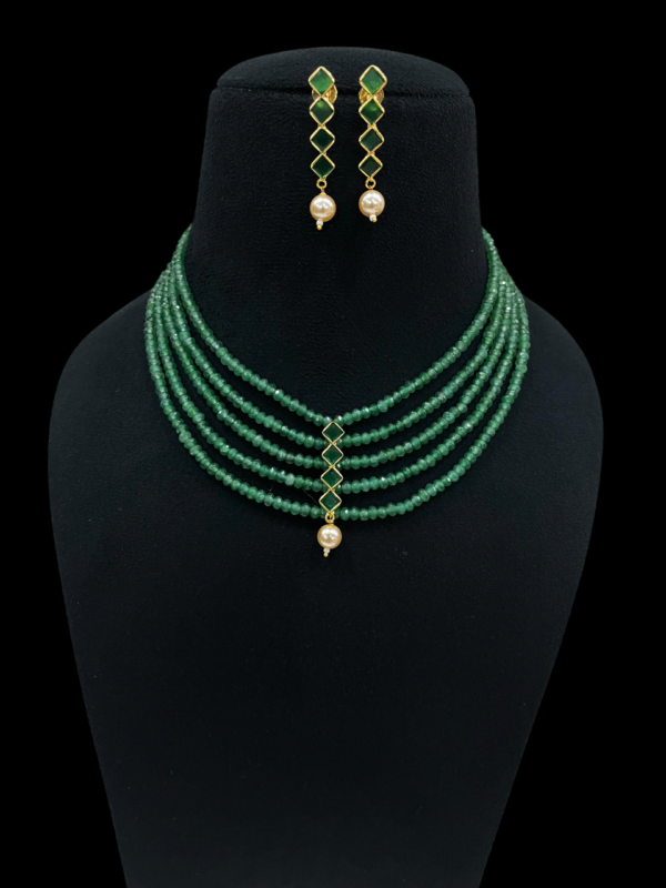Premium Multi Layerd Beaded Necklace Set with Pearl Pendant and Earrings - Image 4