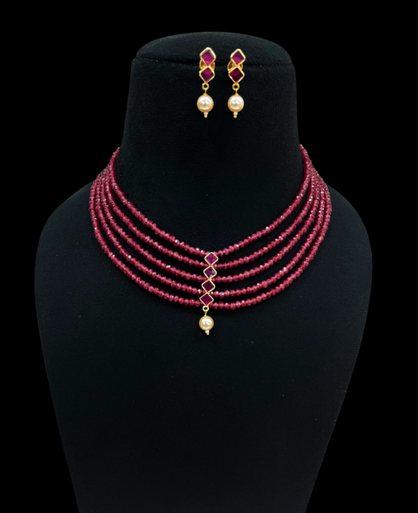 Premium Multi Layerd Beaded Necklace Set with Pearl Pendant and Earrings