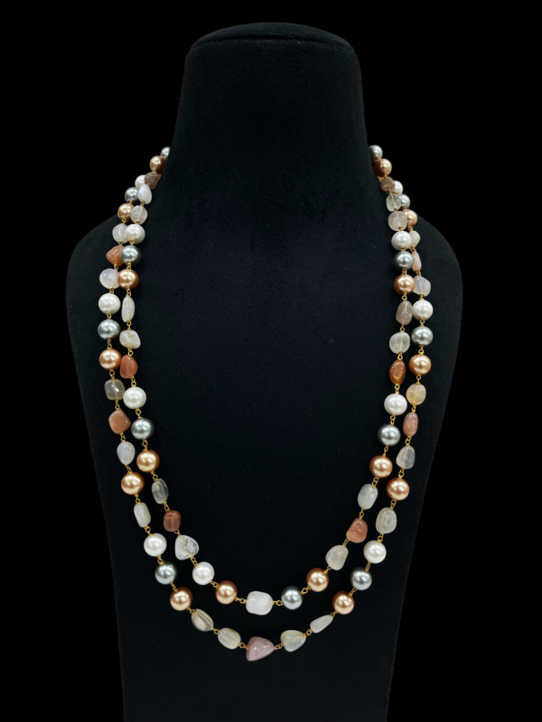 Beautiful Double Strand Mixed Pearl and Gemstone Beaded New Design Necklace For Modern Stylish Women