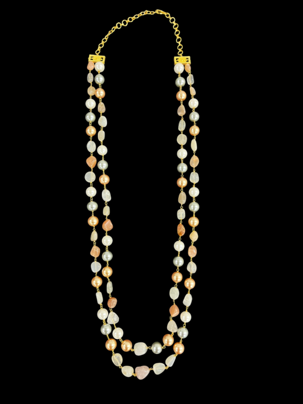 Beautiful Double Strand Mixed Pearl and Gemstone Beaded New Design Necklace For Modern Stylish Women - Image 2