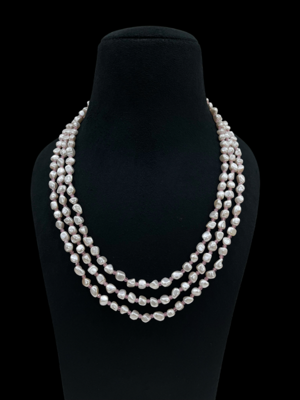 Premium Taiwan Pearl With CZ Beads Multi-Strand Necklace For Stylish Women - Image 3