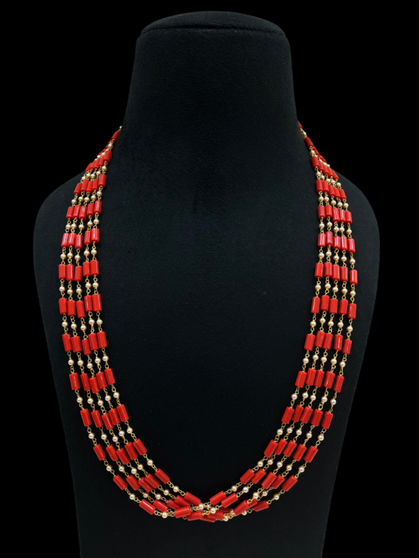 Premium Multi-Strand Coral Red Beaded Necklace with Swarovski  Pearl Accents For Stylish Women