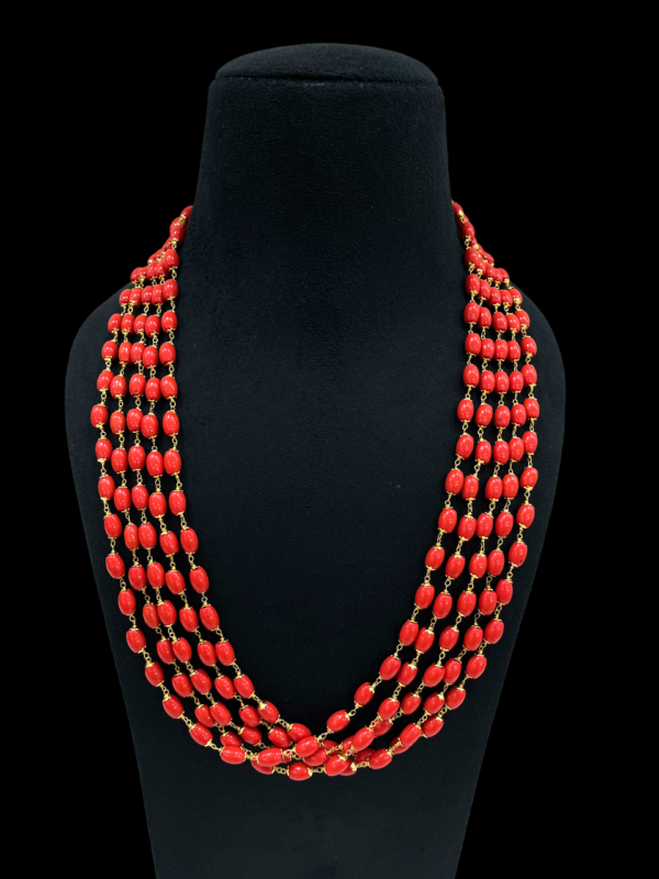 Multi-Layered Coral Red Beaded Necklace For Traditional Women Gift For her Wedding Anniversery