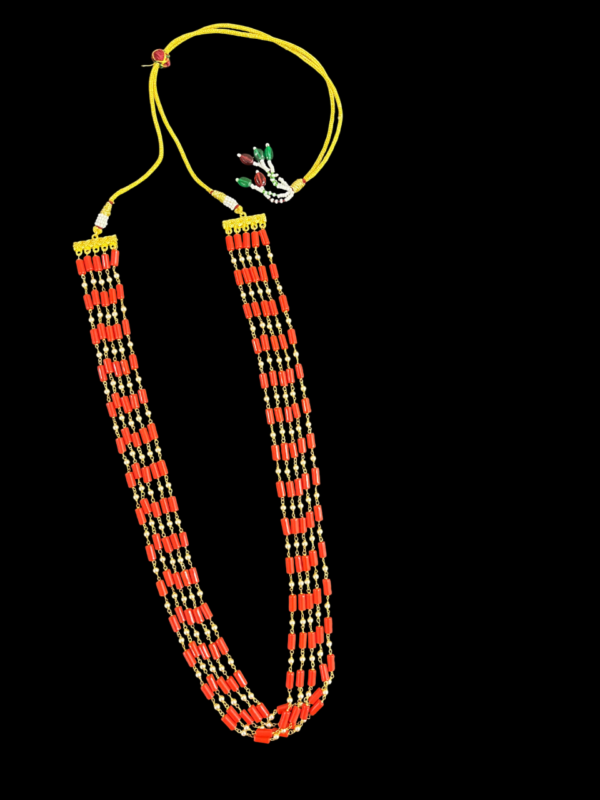 Premium Multi-Strand Coral Red Beaded Necklace with Swarovski  Pearl Accents For Stylish Women - Image 2