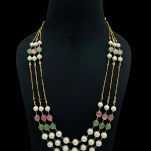 Elegant Multi-Strand Pearl Necklace with Monalisa Stones for Stylish Women