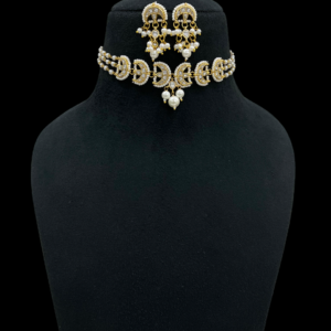 Premium Traditional  Chain Choker Necklace Set with Pearls and Earrings For Stylish Women
