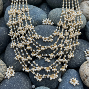 Premium multi layered gold plated chain pearl necklace for women