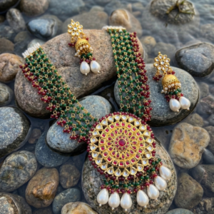 Premium kundan beaded necklace  set with earrings