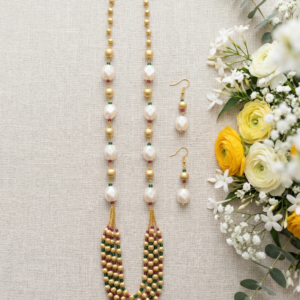 Premium painting pearl multi layered necklace set with hooks earrings