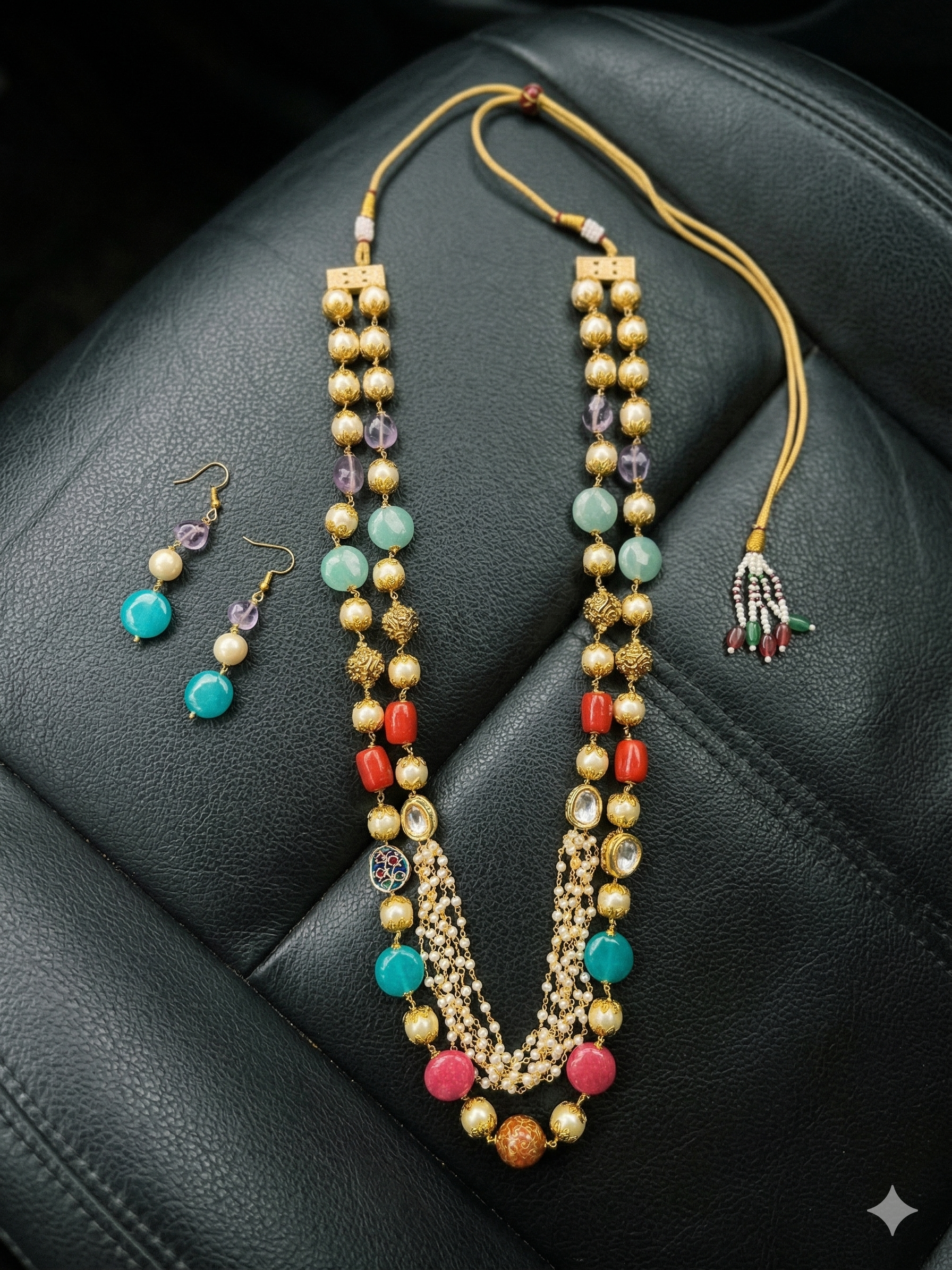 Elegant Gold plated kundan necklace set with earrings for stylish women - Image 2
