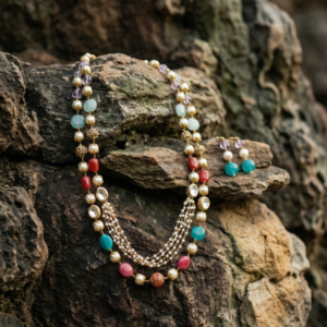 Elegant  Gold plated kundan necklace set with earrings for stylish women