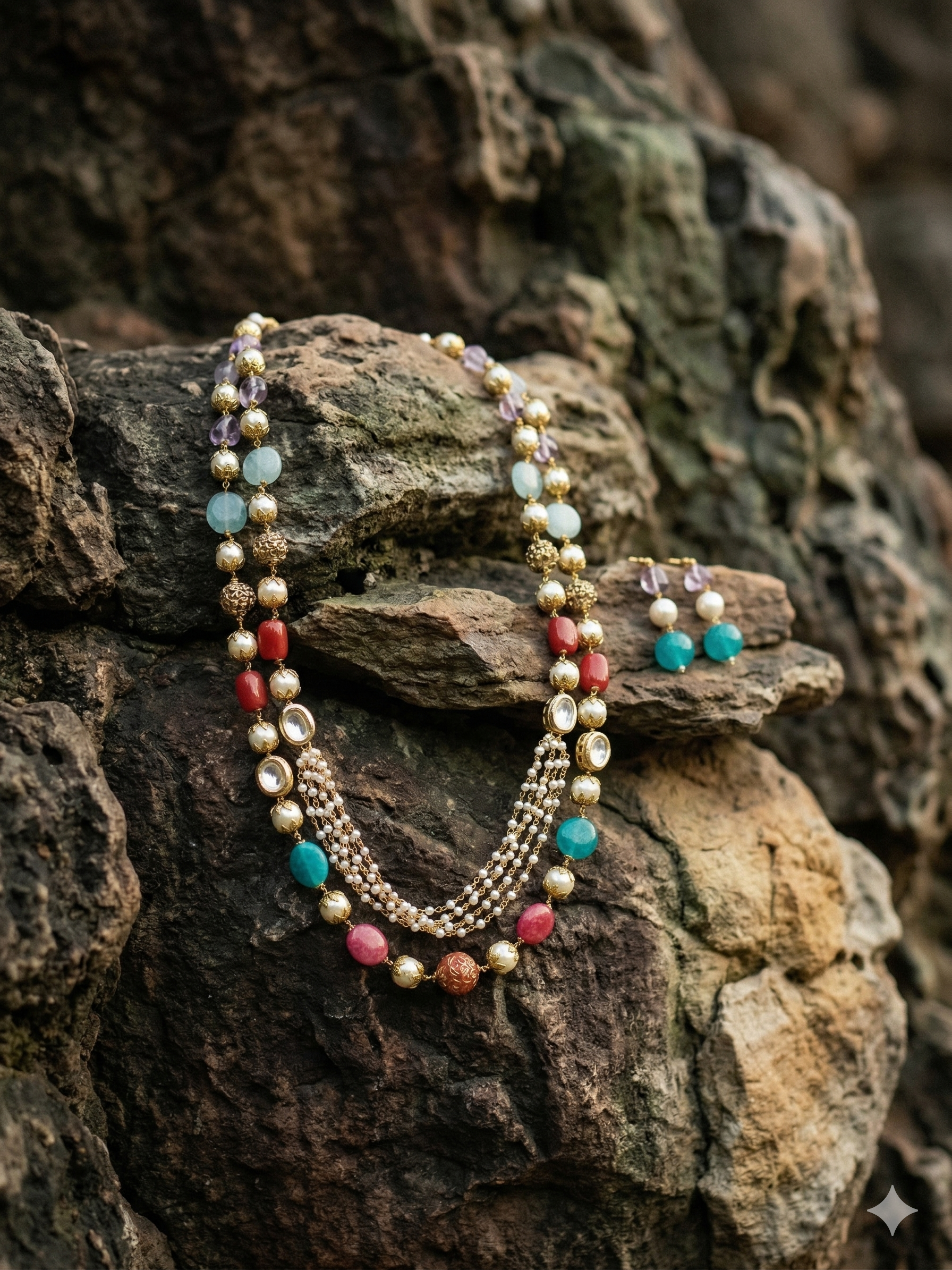 Elegant Gold plated kundan necklace set with earrings for stylish women