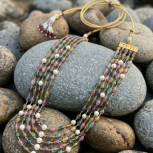 Multi Color Multi Layered Tourmaline Pearl Bridal Statement Necklace Mala For Women Gift For Her Women's Jewelry
