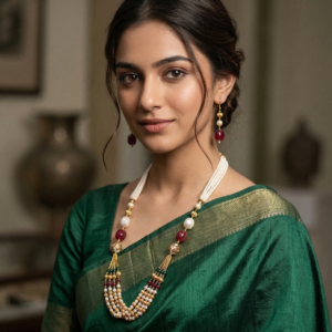 Premium painting pearl with faux pearl necklace set with matching earrings for stylish women