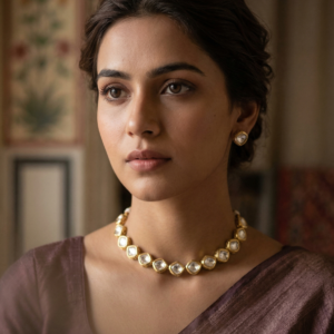 Premium gold plated kundan choker necklace with earrings