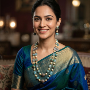 Premium metal beads double layered necklace set for stylish women