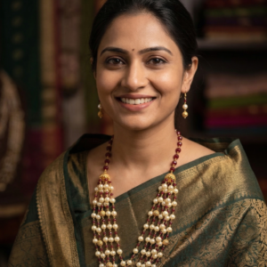 Premium Multi layered mala red beads with pearl necklace jewellery set for stylish women