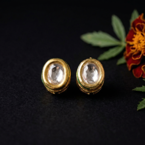 Gold Plated Oval Kundan Stud Earring For Women Gift For Her