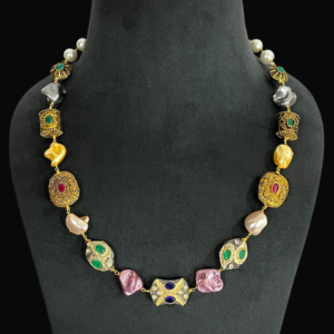 Necklace For Women Multicolor Single Layered Metal Beads Pearl Two-Tone Jewellery