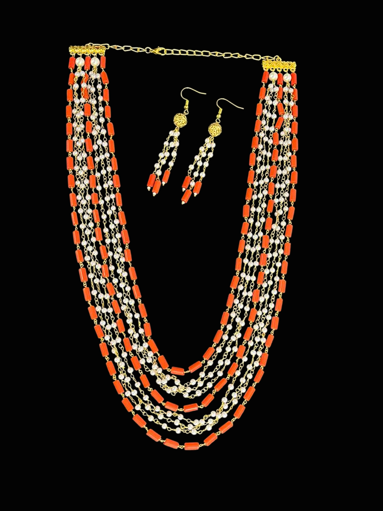 Multi Layered Pearl Beaded Necklace Set With Hooks Earring For Women Gift For Her Women's Jewelry - Image 2