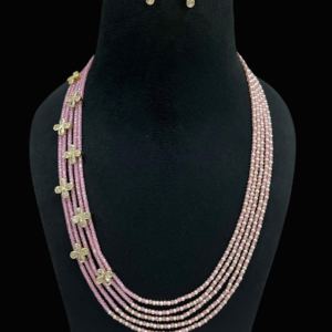 Multi-Strand Swaroski Pearl Beaded Necklace set with earrings Floral CZ Accents