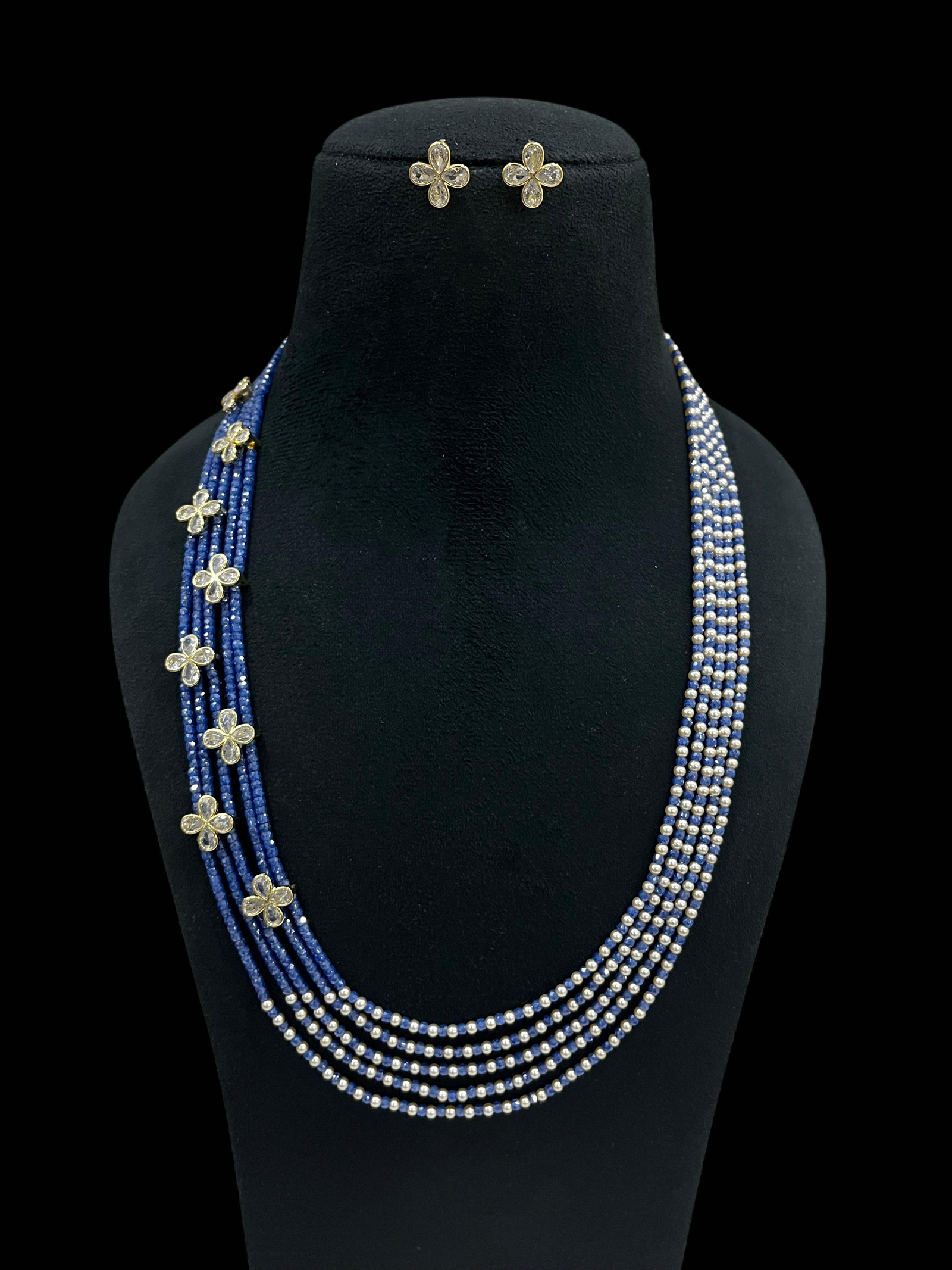 Multi-Strand Swaroski Pearl Beaded Necklace set with earrings Floral CZ Accents - Image 5
