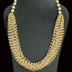 Multi Layered Gold Plated Pearl Beaded Long Necklace