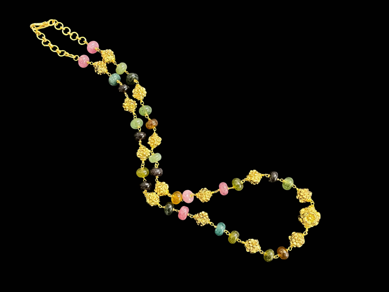 Premium Single Layered Gold Plated Multicolor Tourmaline Metal Beads Western Fancy Jewellery mala - Image 2