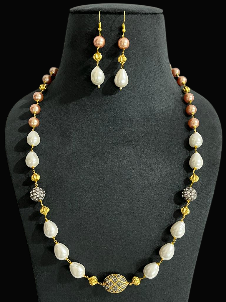 Premium Multi Color Pearl Single Layer Fancy Party Necklace Set For Stylish Women
