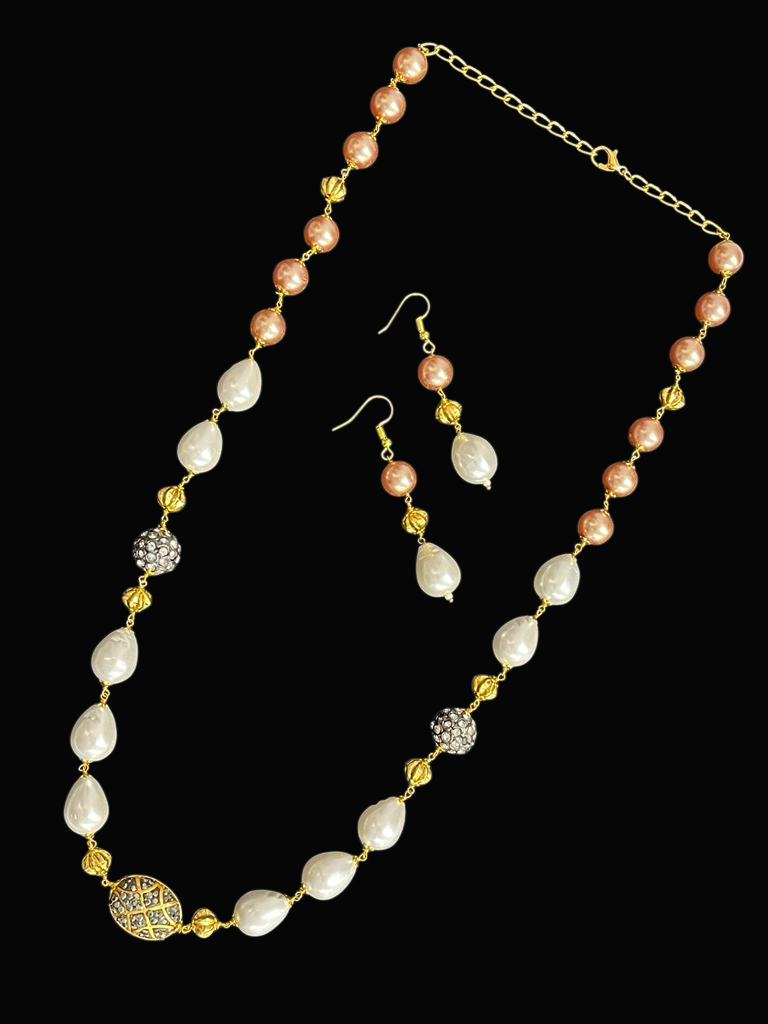 Premium Multi Color Pearl Single Layer Fancy Party Necklace Set For Stylish Women - Image 2