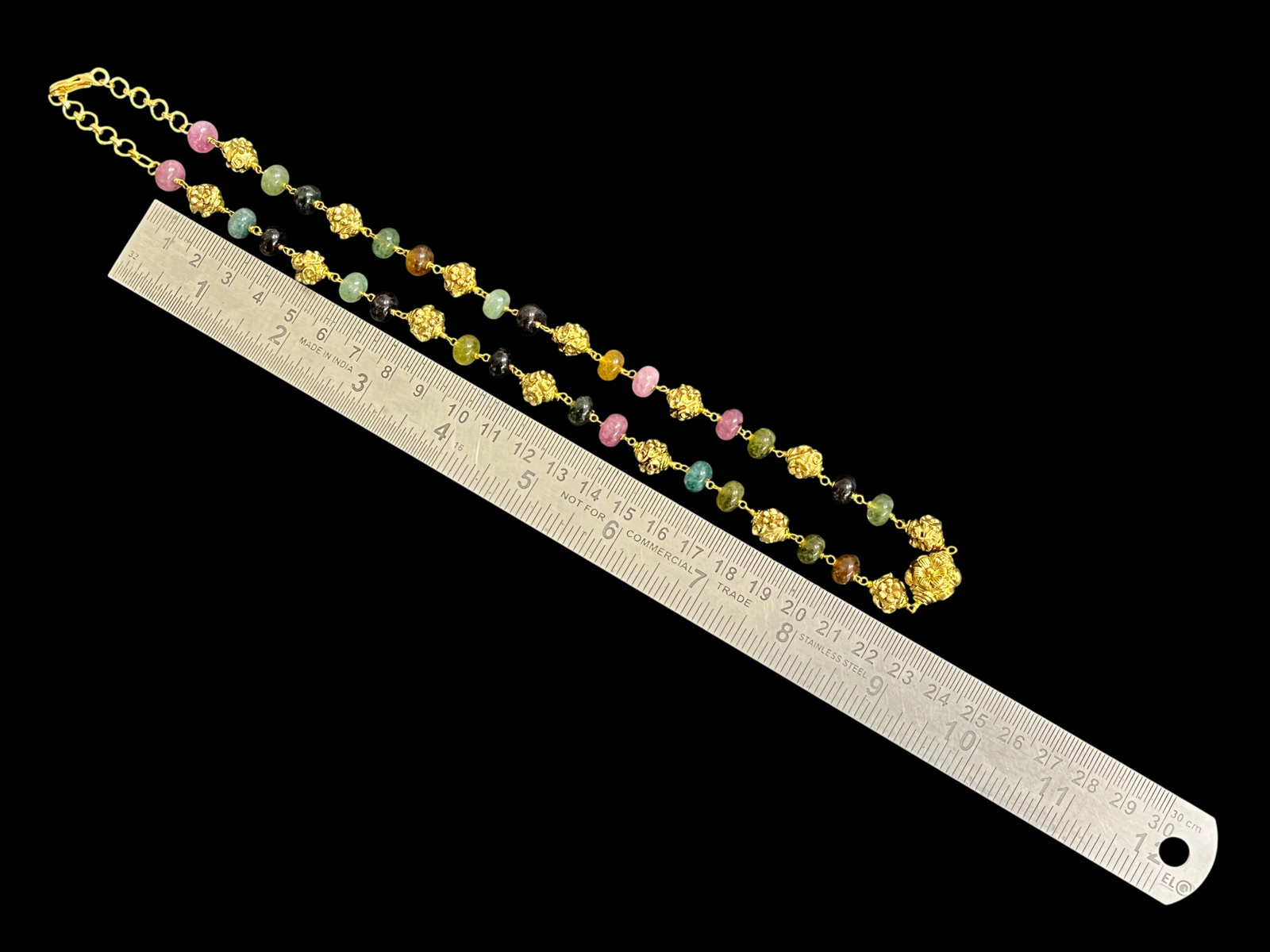 Premium Single Layered Gold Plated Multicolor Tourmaline Metal Beads Western Fancy Jewellery mala - Image 3