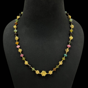 Premium Single Layered Gold Plated Multicolor Tourmaline Metal Beads Western Fancy Jewellery mala