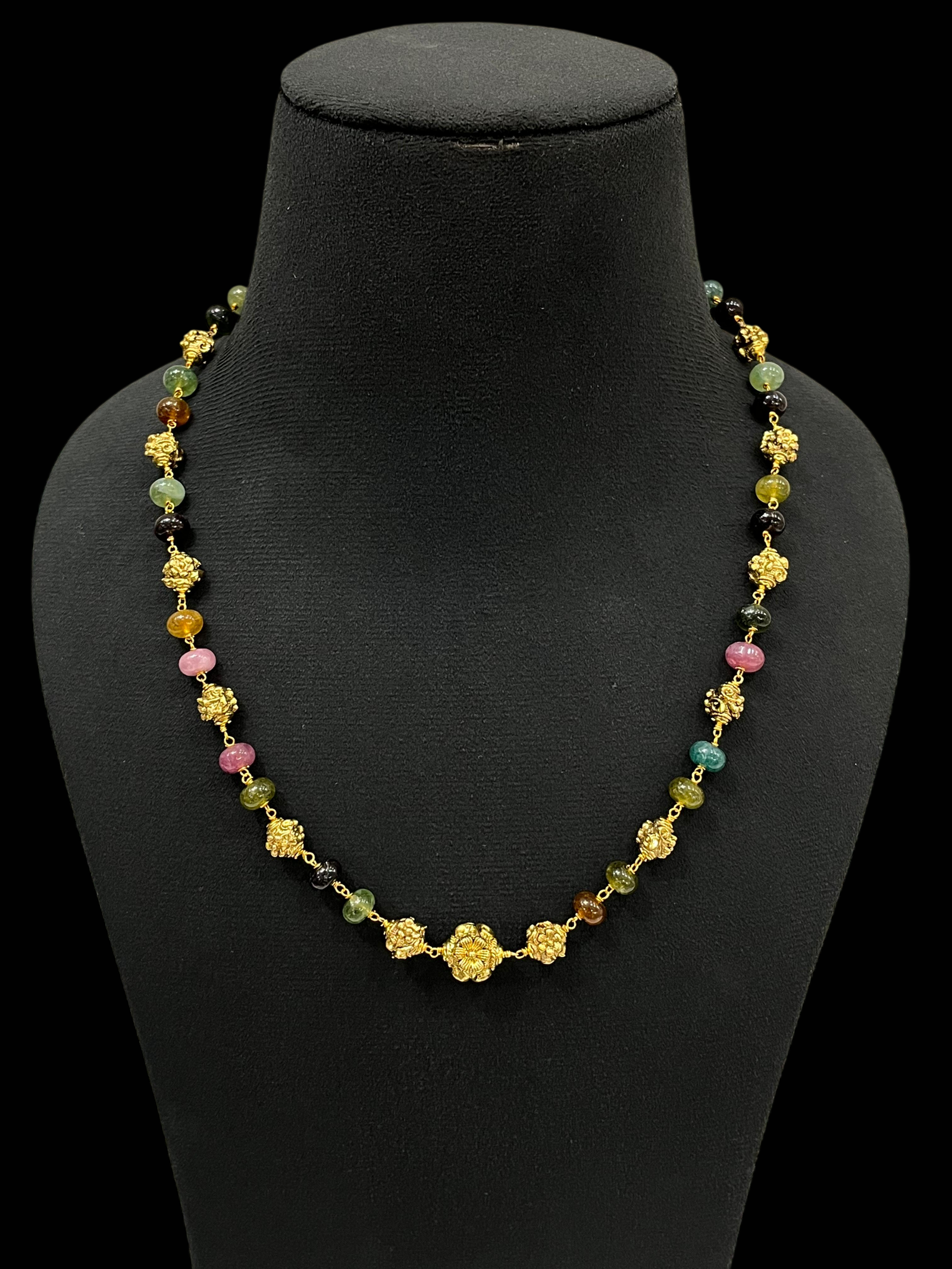 Premium Single Layered Gold Plated Multicolor Tourmaline Metal Beads Western Fancy Jewellery mala