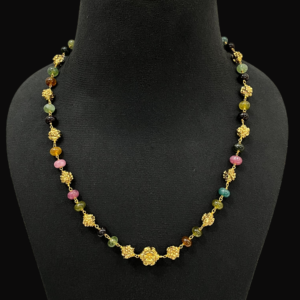 Single Layered Gold Plated Multicolor Tourmaline Metal Beads Western Fancy Jewellery Mala
