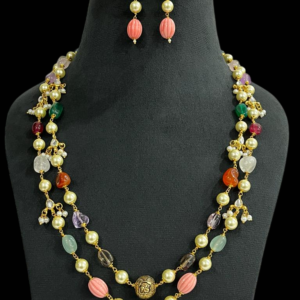 Multi Color Western Bollywood Inspired Fancy Long Necklace Mala With Stud Earring
