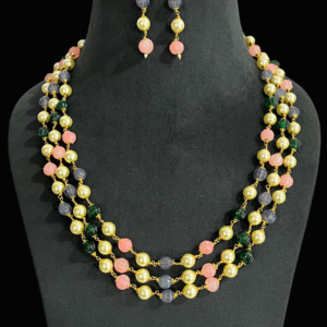 Premium Multi Color Three Layered Long Necklace For Women Gift For Her